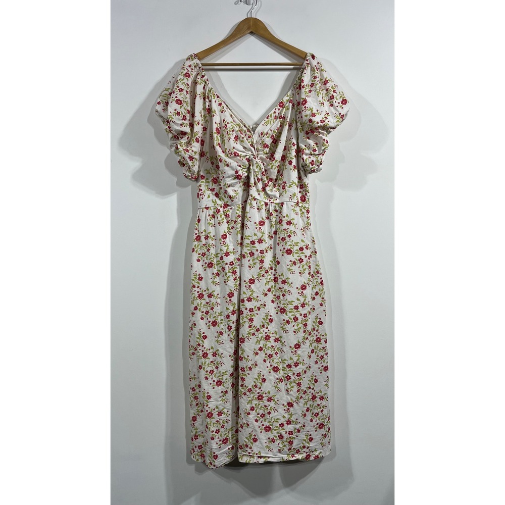LEA Anthropologie Floral Boho Midi Dress Cotton Linen Cottagecore Womens 2x Chic - Picture 1 of 8